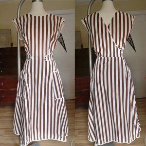 50s / 1950s Brown Stripe Cotton Wrap Dress